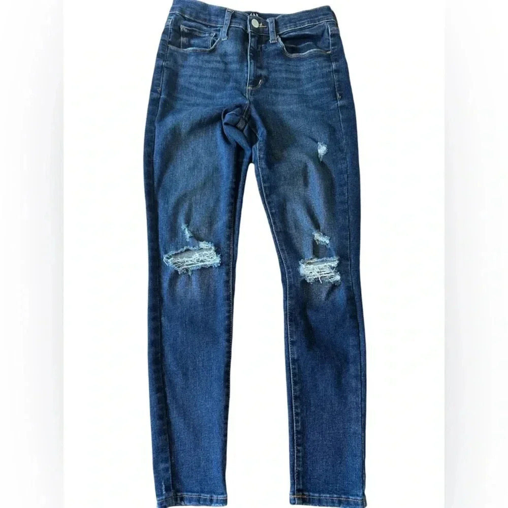 Gap Dark Washed Denim Skinny Regular Jeggings Distressed Size 6